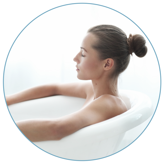 Circle image of girl in bath tub